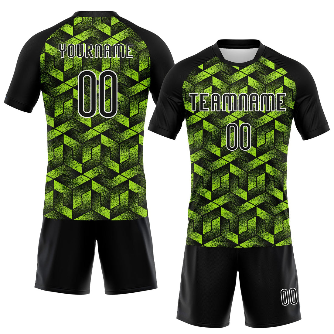 Custom Neon Green Black-White Geometric Shape Sublimation Volleyball Uniform Jersey