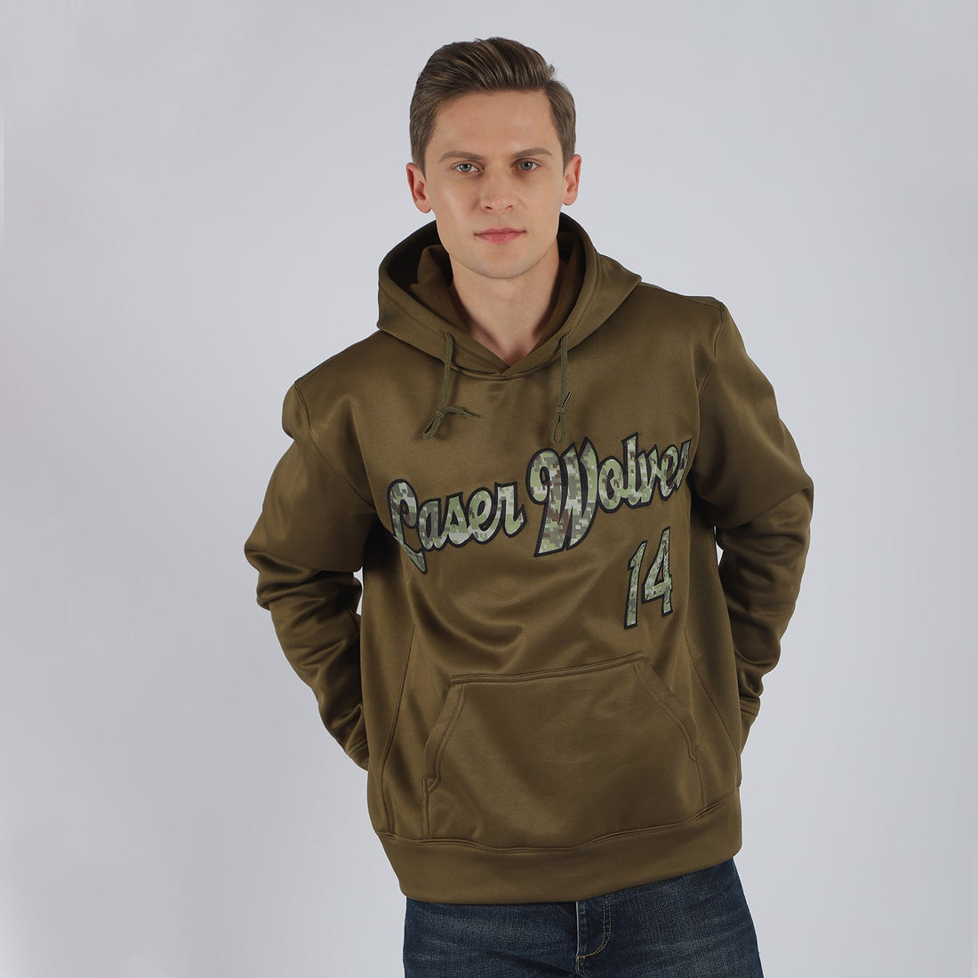 Custom Stitched Olive Camo-Black Sports Pullover Sweatshirt Salute To Service Hoodie