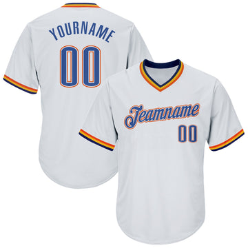 Custom White Blue Navy-Orange Authentic Throwback Rib-Knit Baseball Jersey Shirt