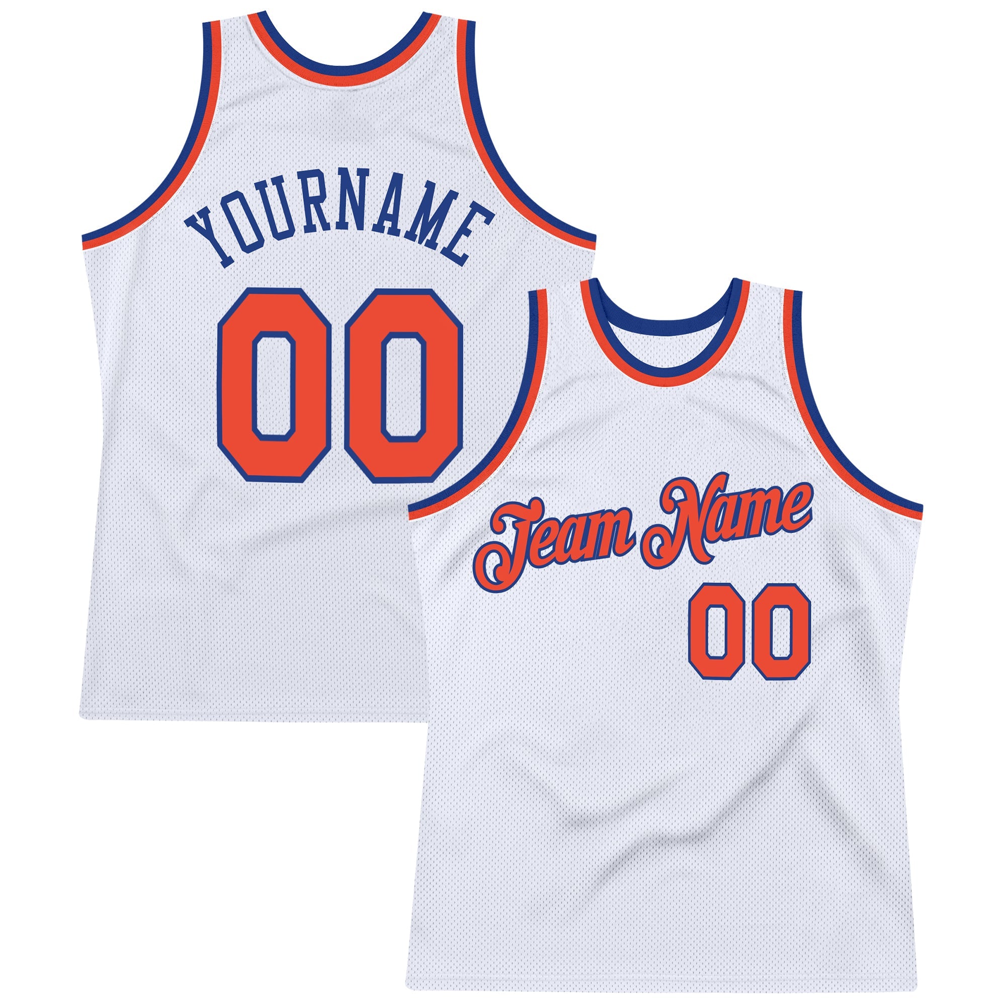 Custom White Orange-Royal Authentic Throwback Basketball Jersey