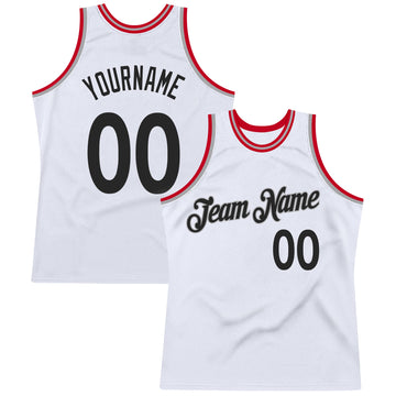 Custom White Black-Red Authentic Throwback Basketball Jersey