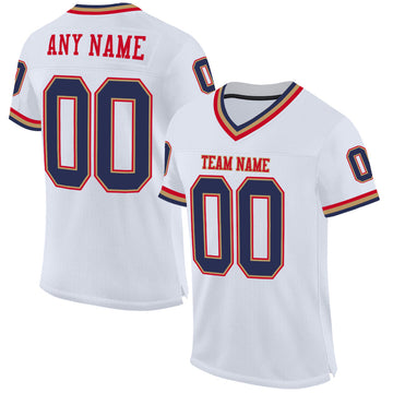 Custom White Navy-Red Mesh Authentic Throwback Football Jersey