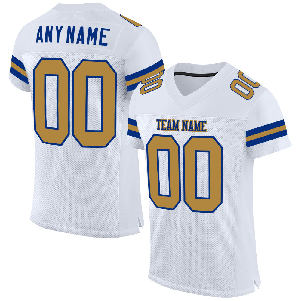 Custom White Old Gold-Royal Mesh Authentic Football Jersey