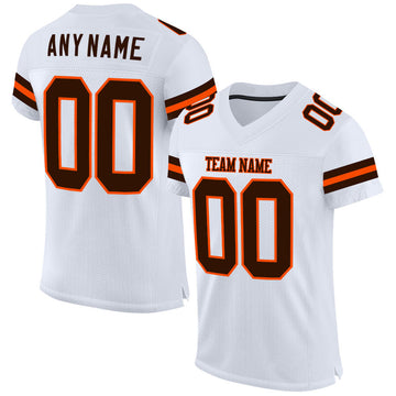 Custom White Brown-Orange Mesh Authentic Football Jersey