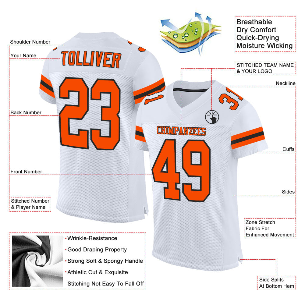 Custom White Orange-Black Mesh Authentic Football Jersey