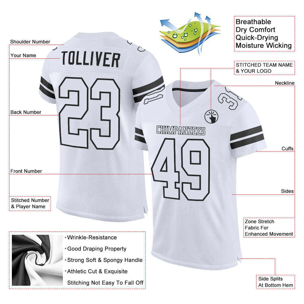 Custom White White-Black Mesh Authentic Football Jersey