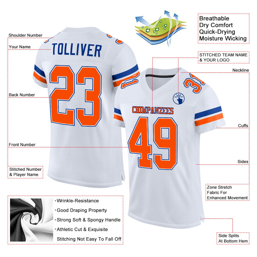 Custom White Orange-Royal Mesh Authentic Football Jersey