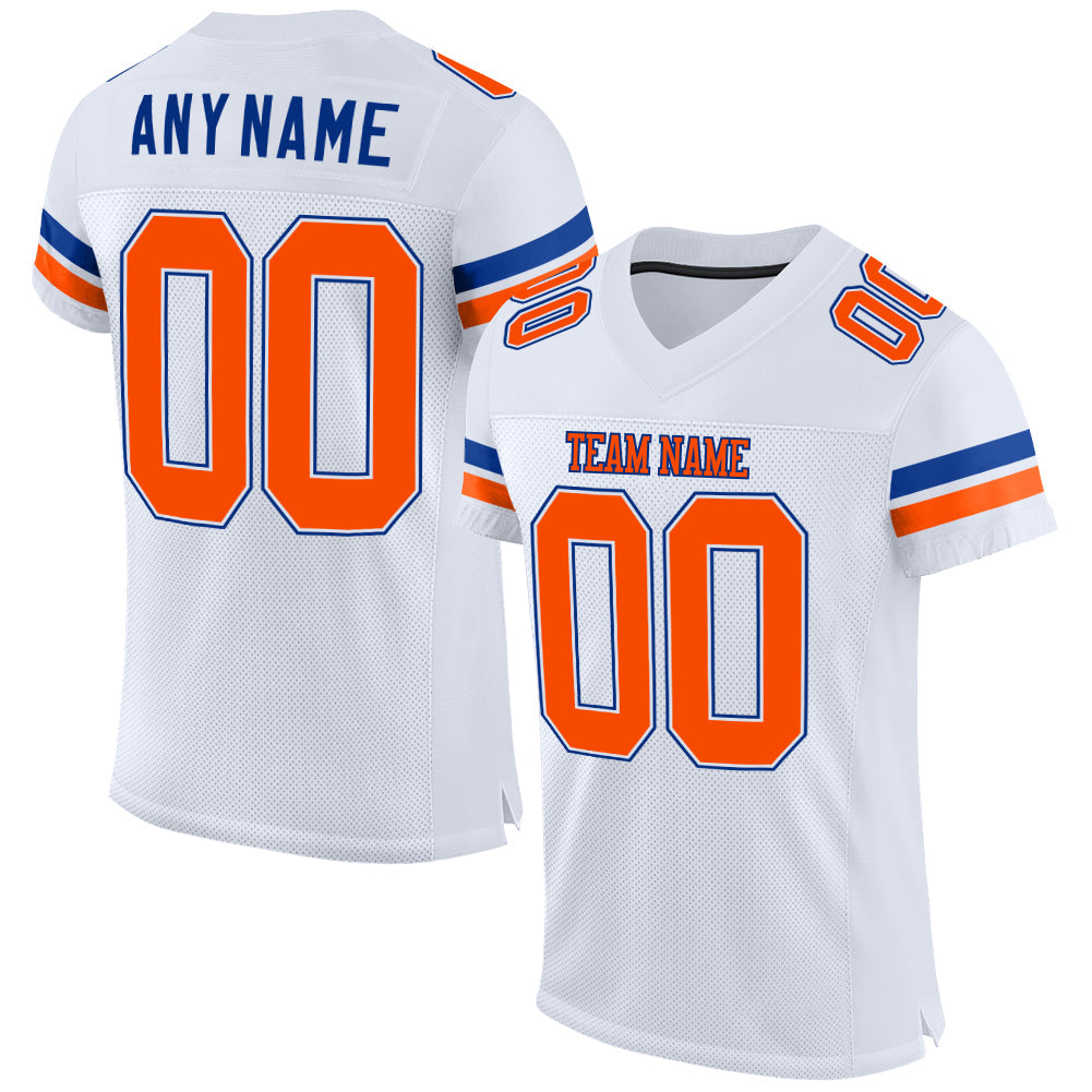 Custom White Orange-Royal Mesh Authentic Football Jersey