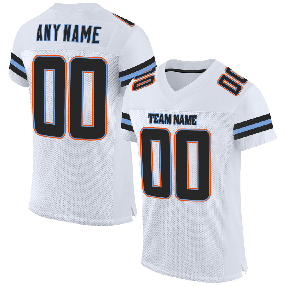 Custom White Black-Powder Blue Mesh Authentic Football Jersey