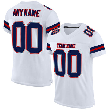 Custom White Navy-Red Mesh Authentic Football Jersey