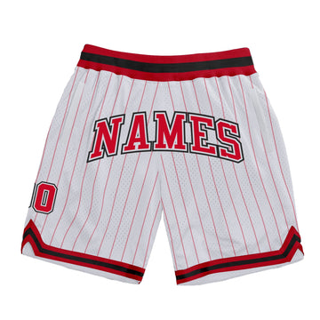 Custom White Red Pinstripe Red-Black Authentic Basketball Shorts