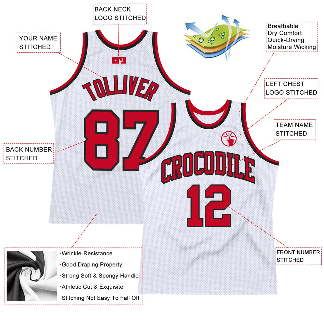 Custom White Red-Black Authentic Throwback Basketball Jersey