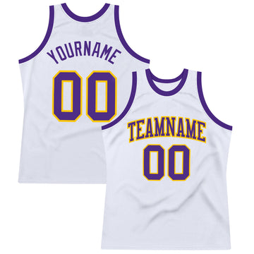 Custom White Purple-Gold Authentic Throwback Basketball Jersey