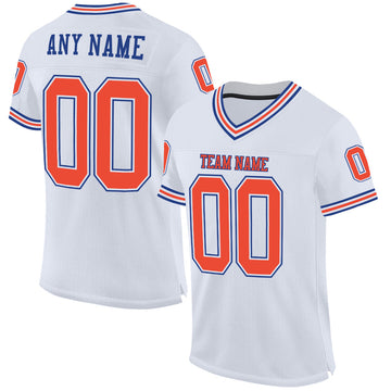 Custom White Orange-Royal Mesh Authentic Throwback Football Jersey