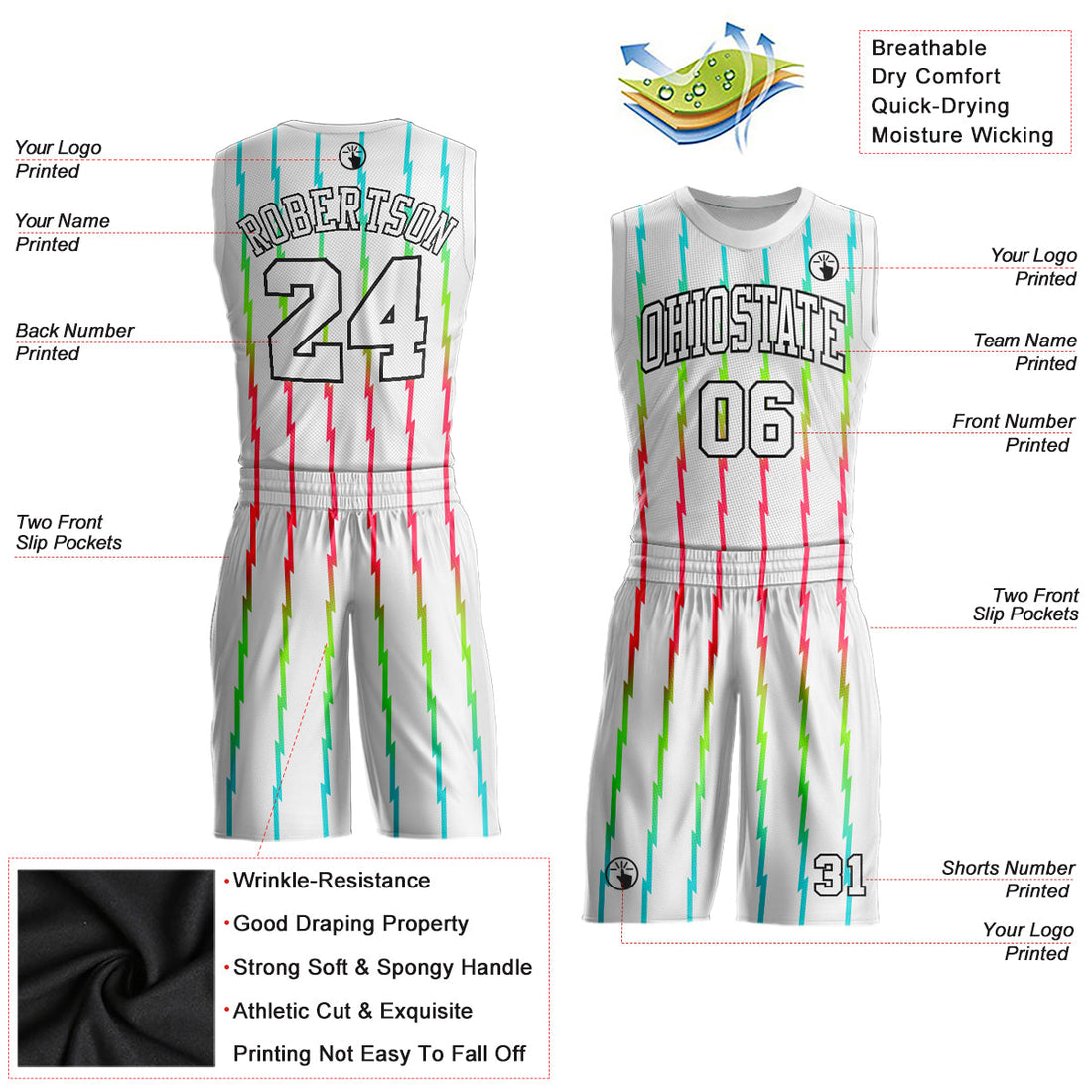 Custom White White-Red Round Neck Sublimation Basketball Suit Jersey