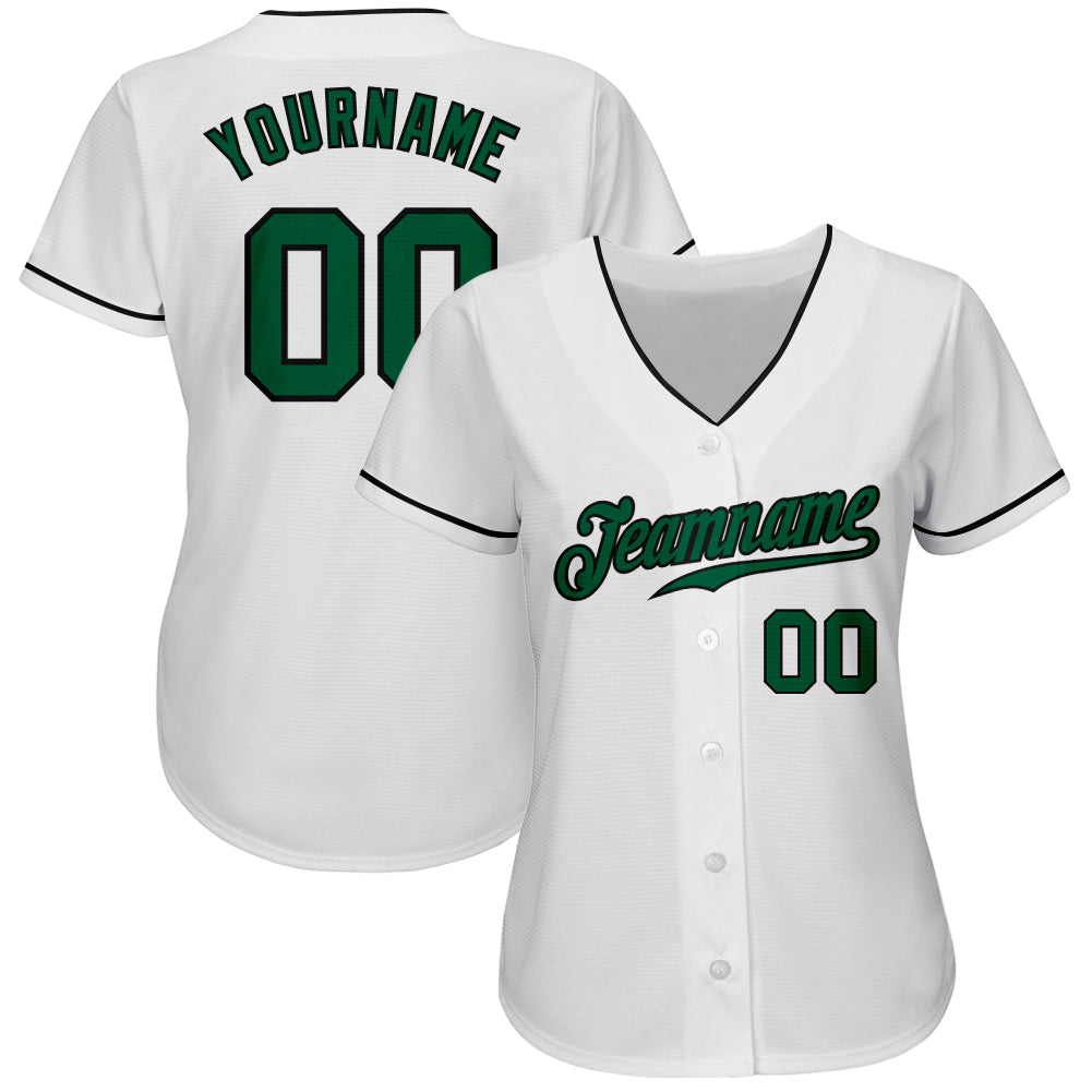 Custom White Kelly Green-Black Authentic Baseball Jersey