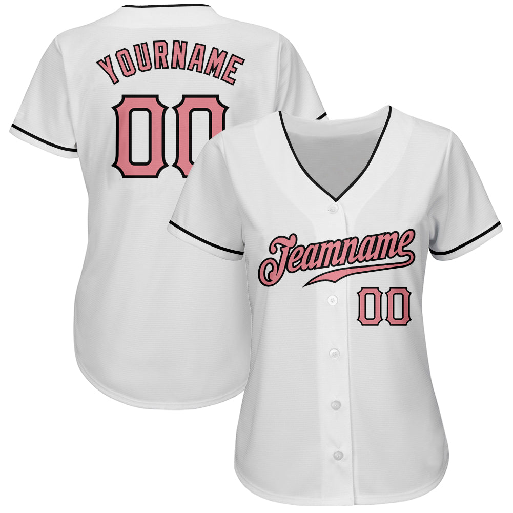 Custom White Medium Pink-Black Authentic Baseball Jersey