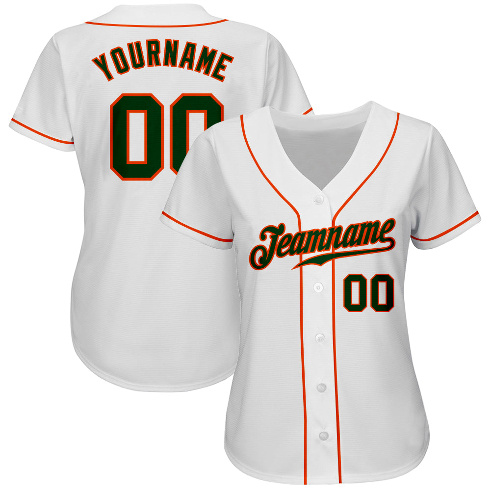 Custom White Green-Orange Authentic Baseball Jersey