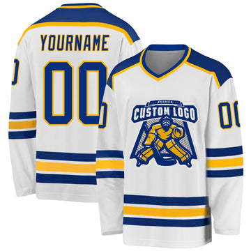 Custom White Royal-Gold Hockey Jersey