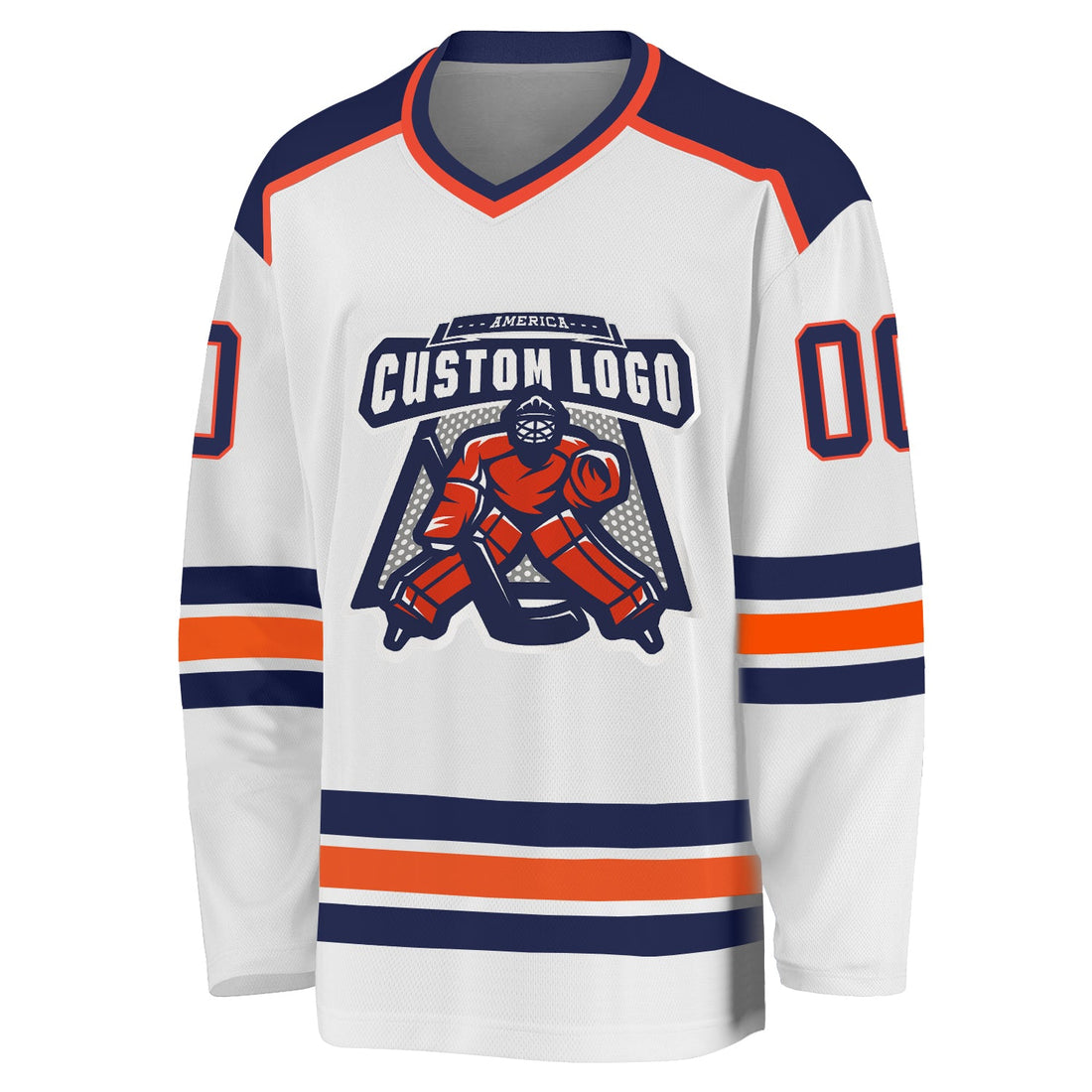 Custom White Navy-Orange Hockey Jersey