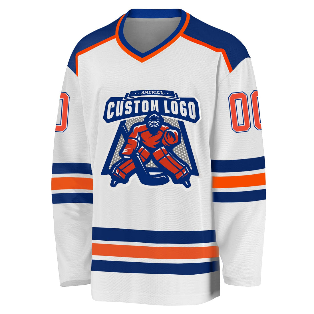 Custom White Orange-Royal Hockey Jersey