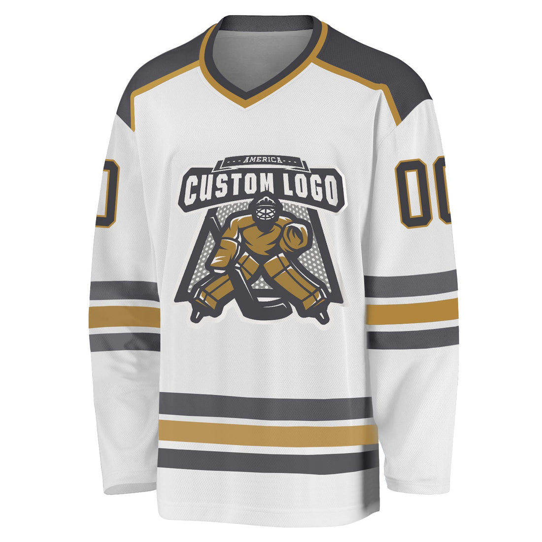 Custom White Steel Gray-Old Gold Hockey Jersey