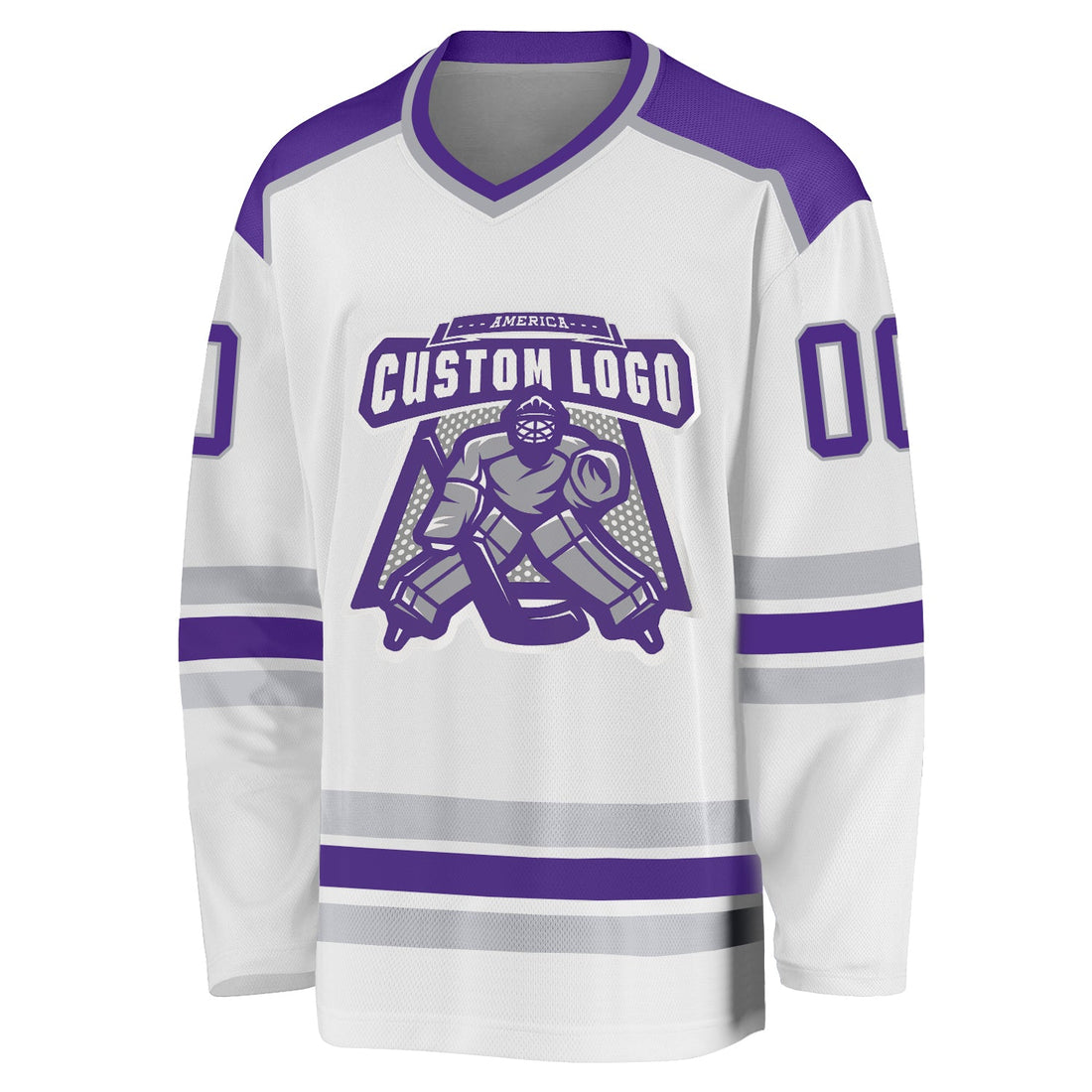 Custom White Purple-Gray Hockey Jersey