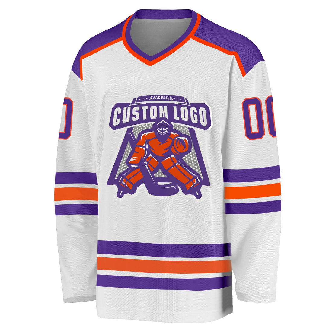 Custom White Purple-Orange Hockey Jersey