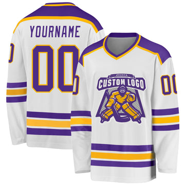 Custom White Purple-Gold Hockey Jersey