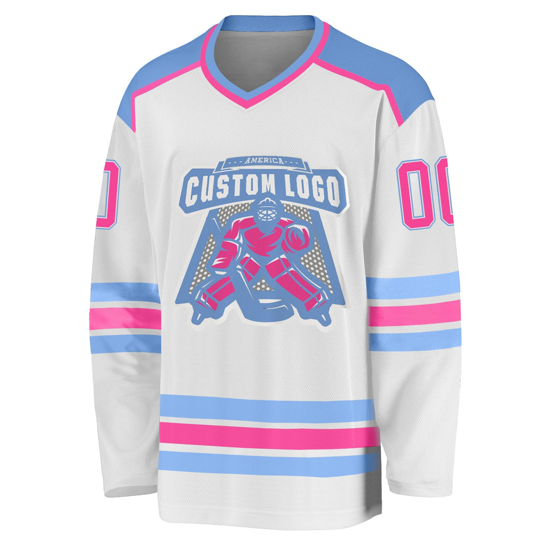 Custom White Pink-Light Blue Hockey Jersey