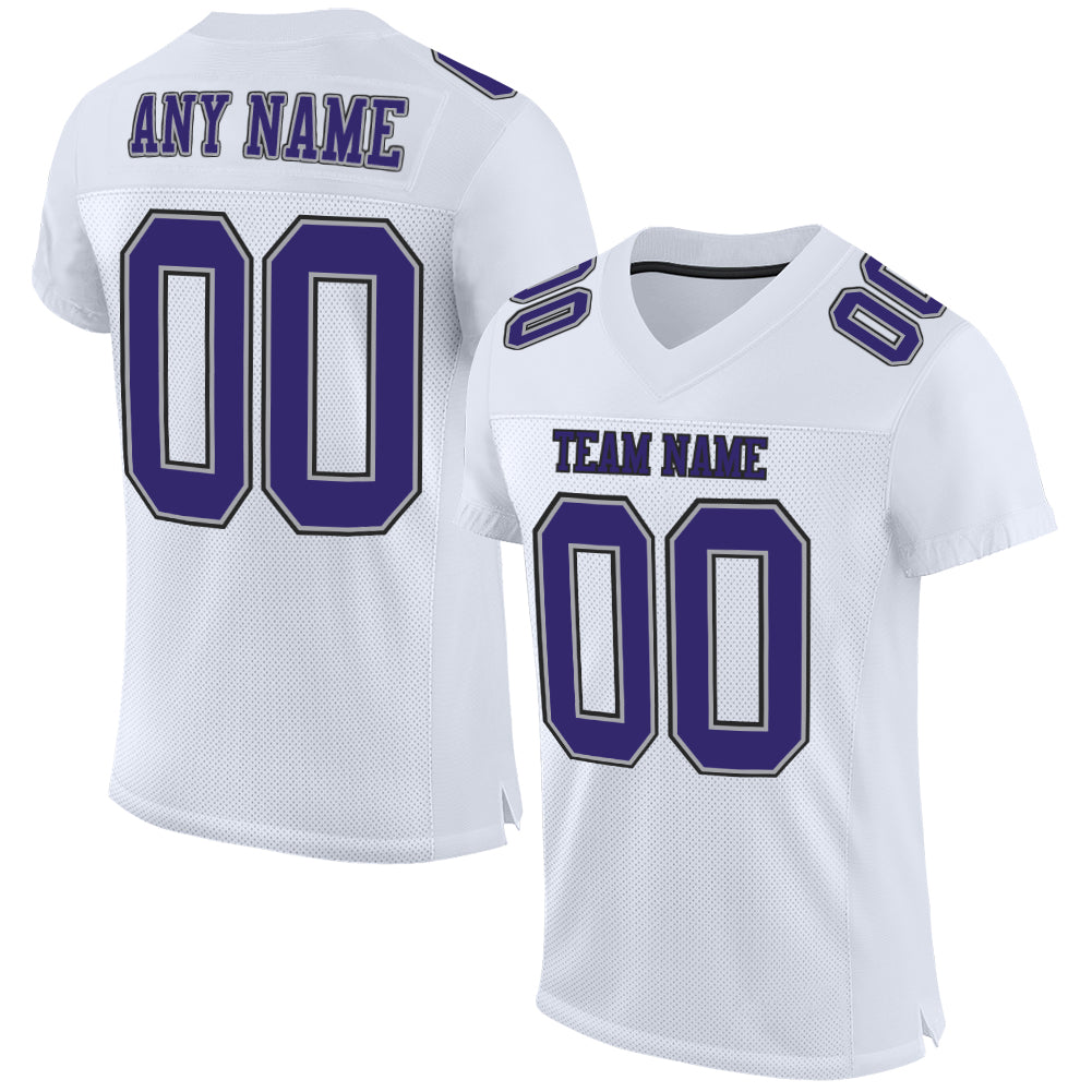 Custom White Purple Gray-Black Mesh Authentic Football Jersey