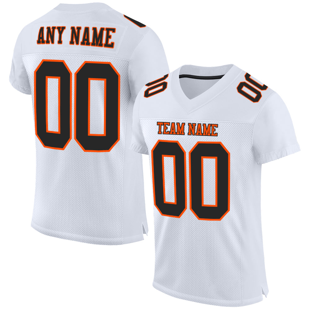 Custom White Black-Orange Mesh Authentic Football Jersey