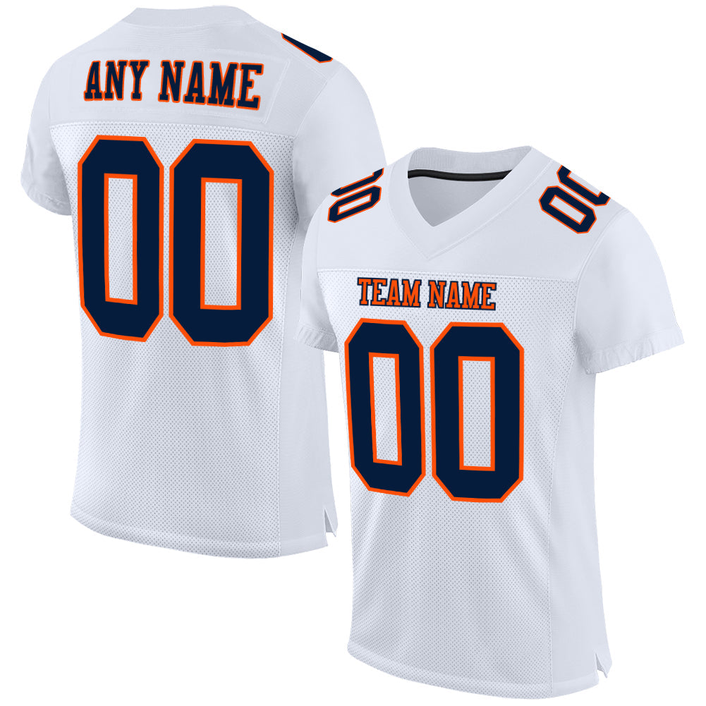 Custom White Navy-Orange Mesh Authentic Football Jersey