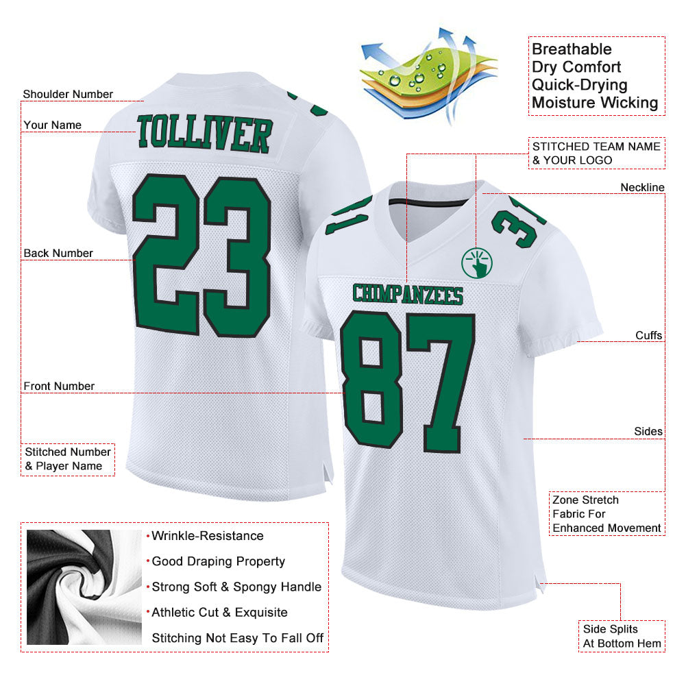 Custom White Kelly Green-Black Mesh Authentic Football Jersey