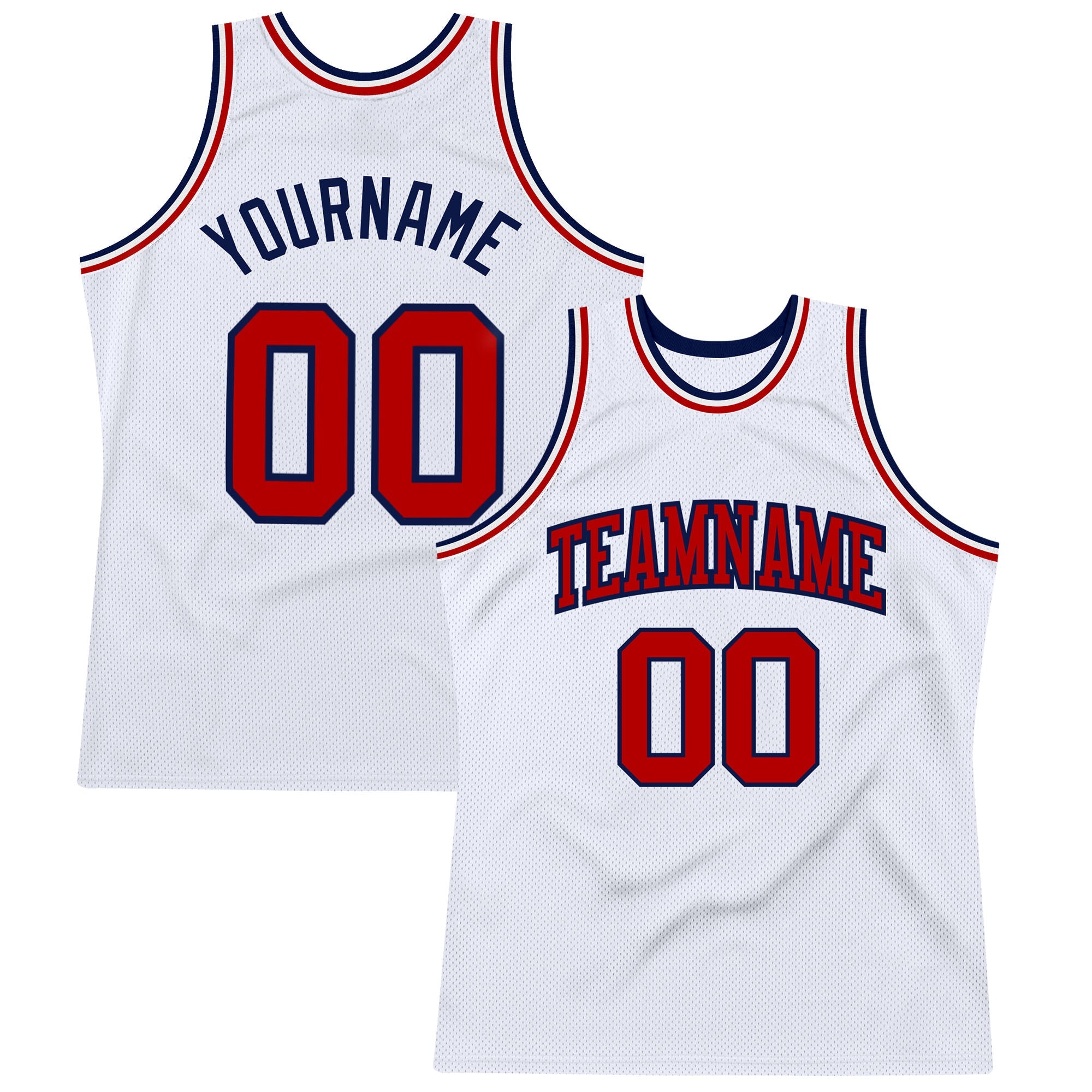 Custom White Red-Navy Authentic Throwback Basketball Jersey