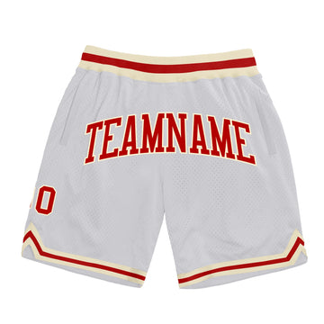 Custom White Red-Cream Authentic Throwback Basketball Shorts