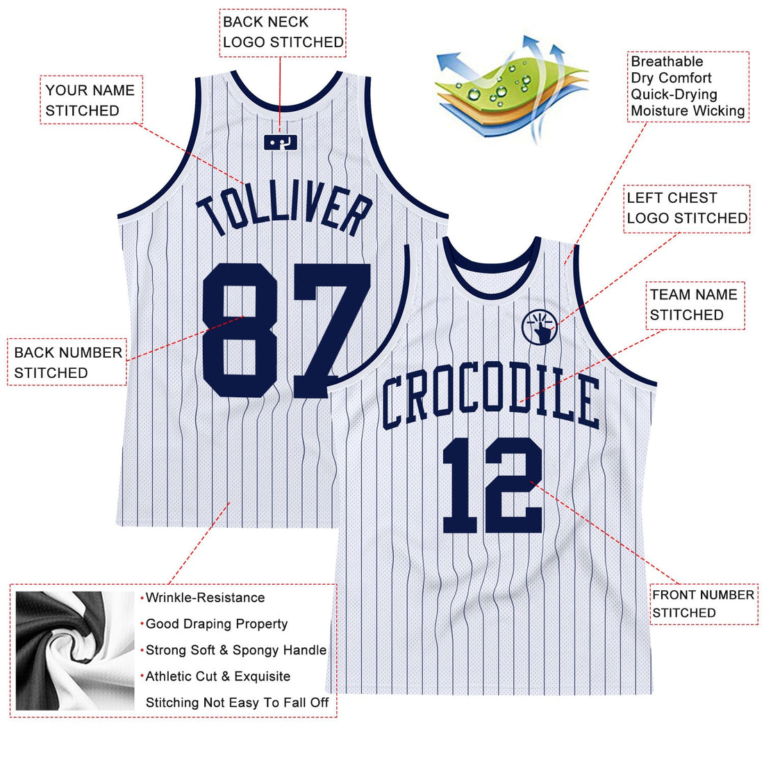 Custom White Navy Pinstripe Navy Authentic Basketball Jersey