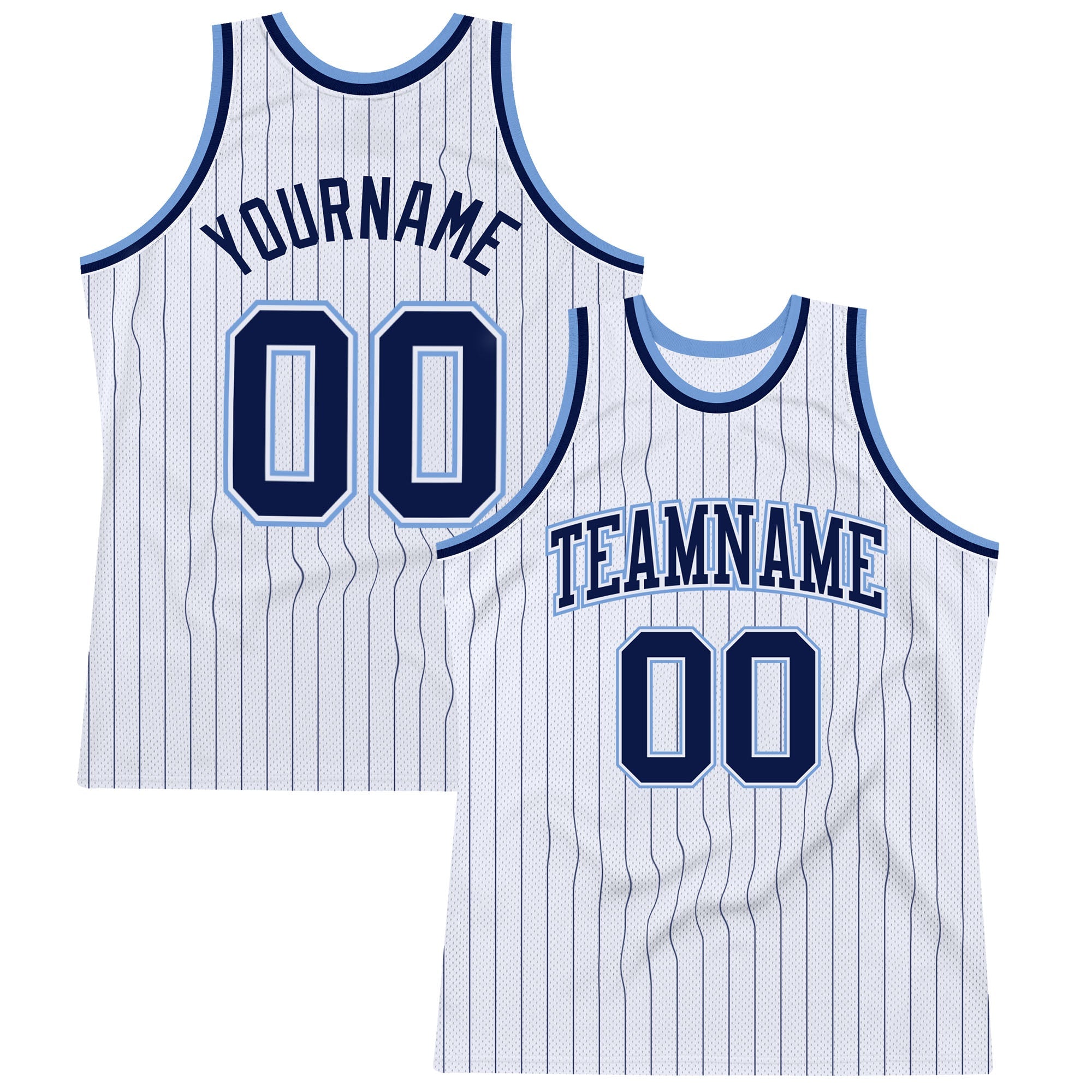 Custom White Navy Pinstripe Navy-Light Blue Authentic Basketball Jersey