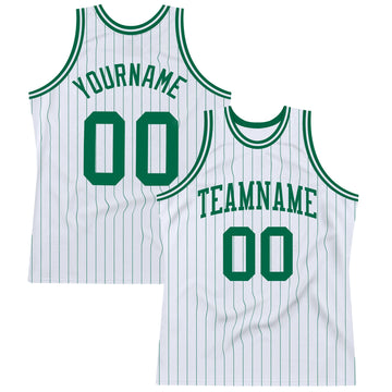 Custom White Kelly Green Pinstripe Kelly Green Authentic Basketball Jersey