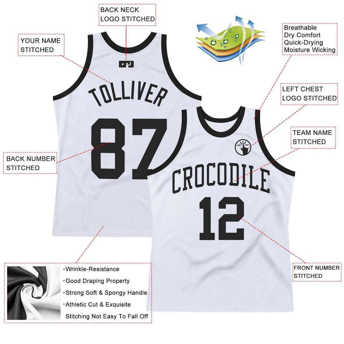 Custom White Black Authentic Throwback Basketball Jersey