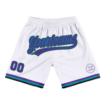 Custom White Purple Teal-Black Authentic Throwback Basketball Shorts