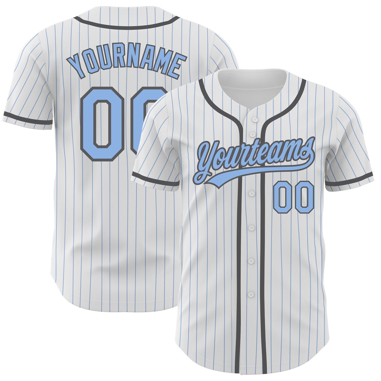 Custom White Light Blue Pinstripe Light Blue-Steel Gray Authentic Baseball Jersey