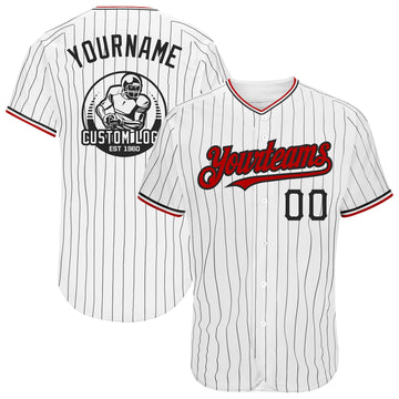 Custom White Black Pinstripe Red Authentic Baseball Jersey