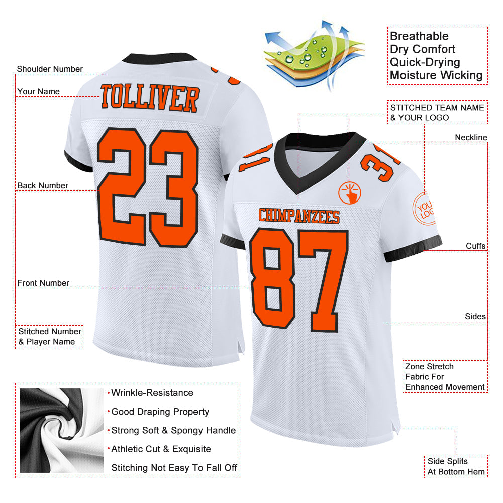 Custom White Orange-Black Mesh Authentic Football Jersey