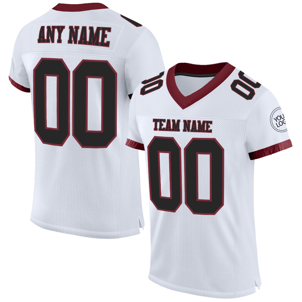 Custom White Black-Burgundy Mesh Authentic Football Jersey