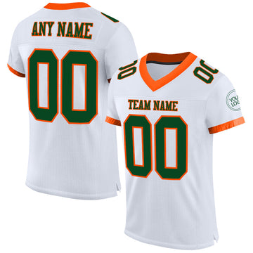 Custom White Green-Orange Mesh Authentic Football Jersey