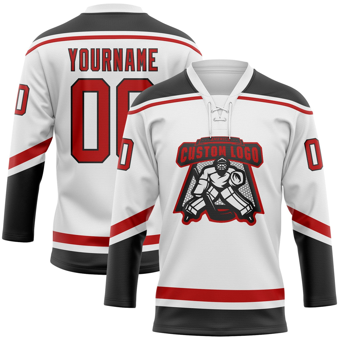 Custom White Red-Black Hockey Lace Neck Jersey