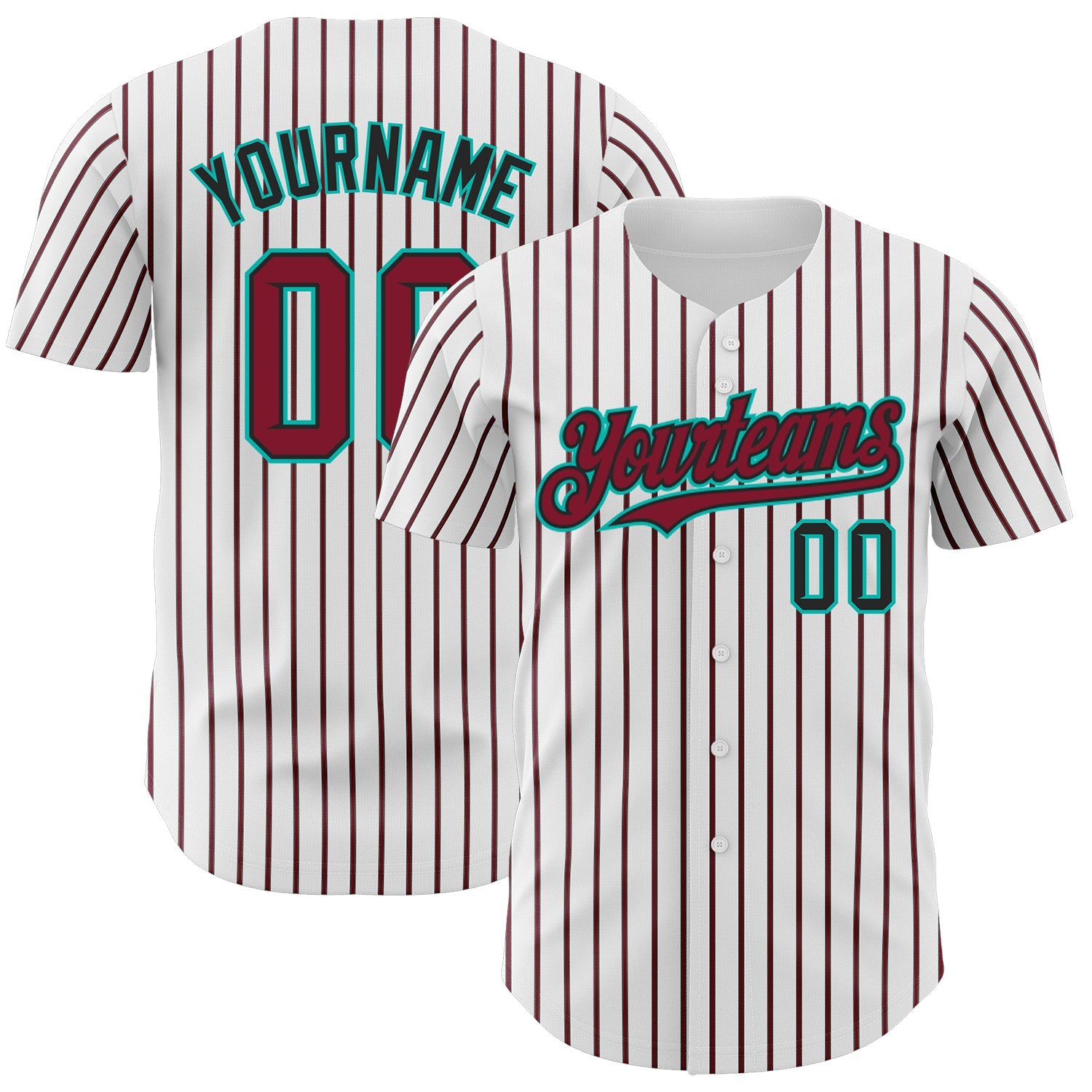 Custom White (Black Crimson Pinstripe) Crimson Black-Aqua Authentic Baseball Jersey