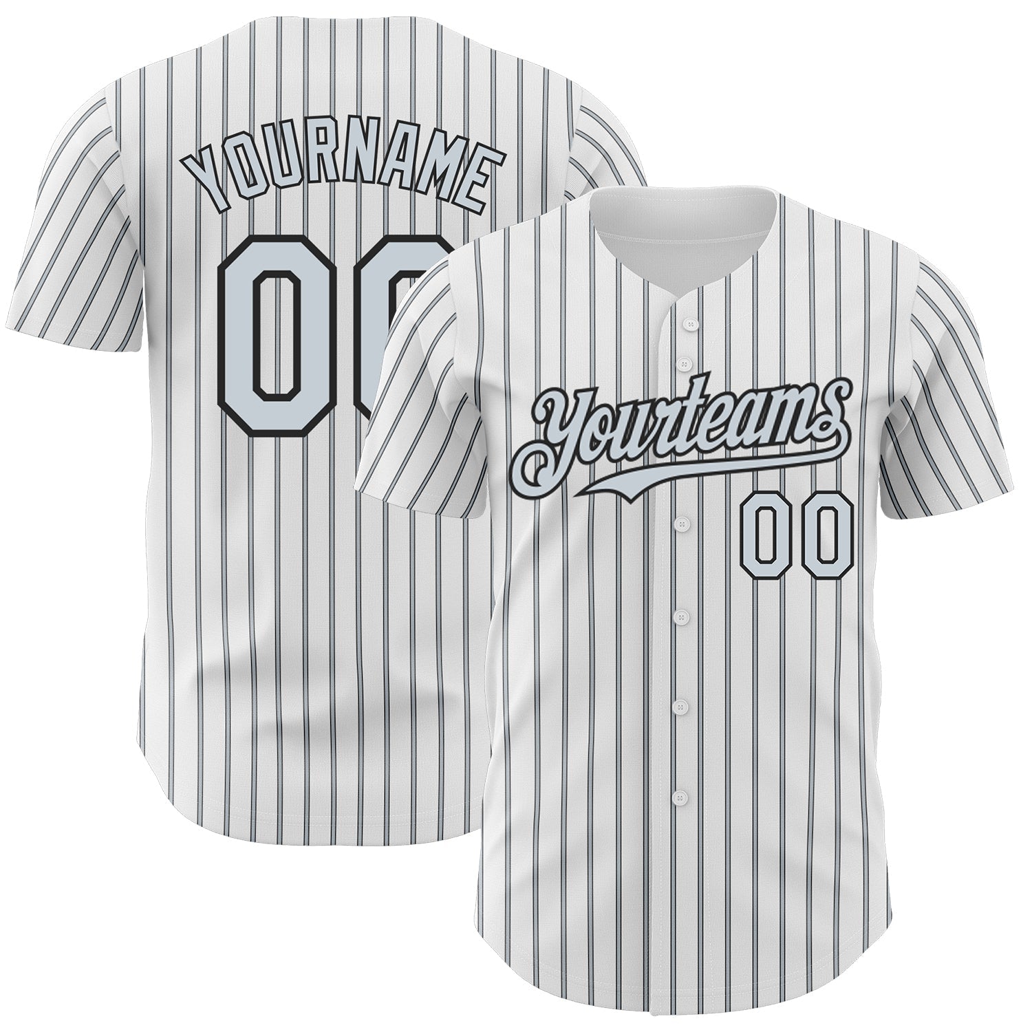 Custom White (Black Silver Pinstripe) Silver-Black Authentic Baseball Jersey