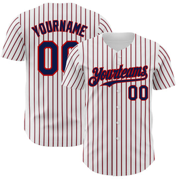 Custom White (Navy Red Pinstripe) Navy-Red Authentic Baseball Jersey